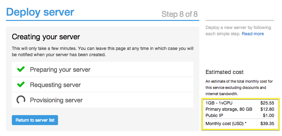 provisioning progress